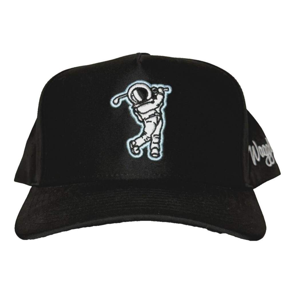 Waggle Moon Shot OG Snapback Hat Black Golf Astronaut Logo Adjustable Cap